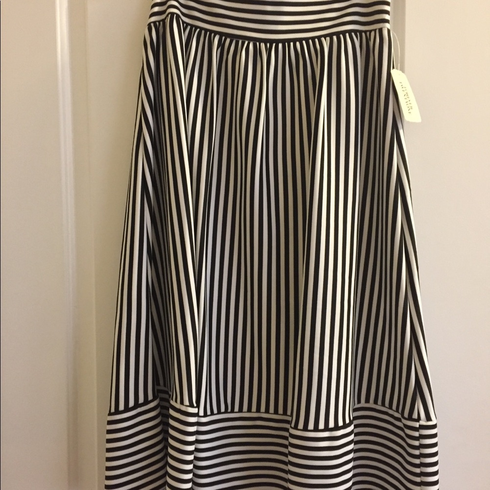 Long flowy black and white striped skirt